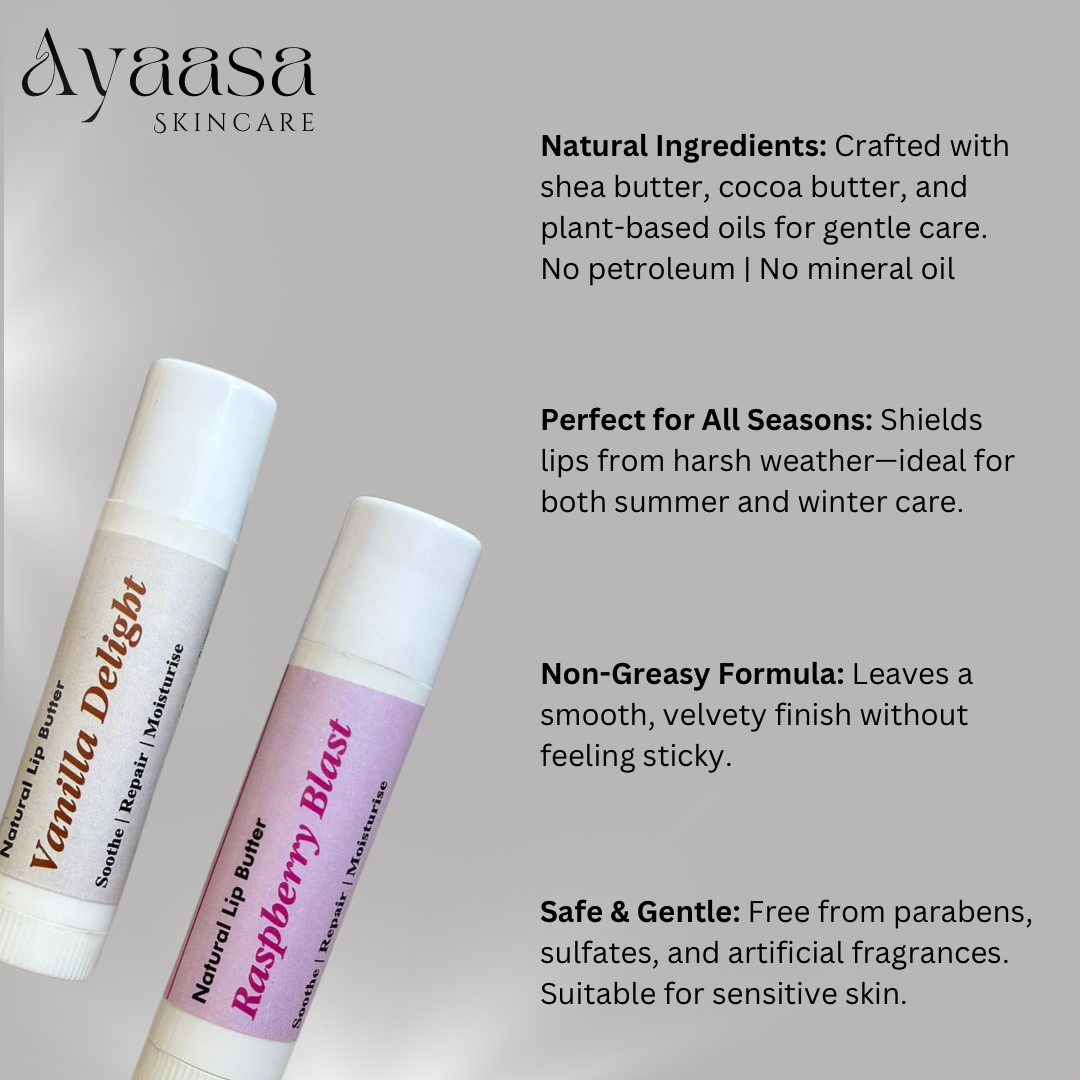 Natural Lip Butter- 3g (Vanilla & Raspberry ) Soft, Smooth & Beautiful Lips —Naturally.