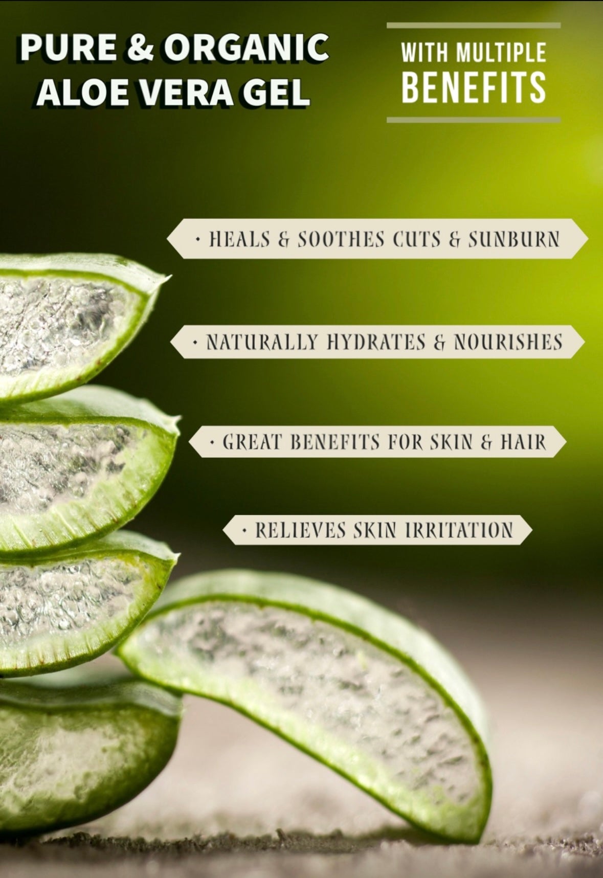 Pure Organic Aloe Vera Gel - 95% Pure Aloe Vera Juice (Your skin’s ultimate hydration and soothing solution)