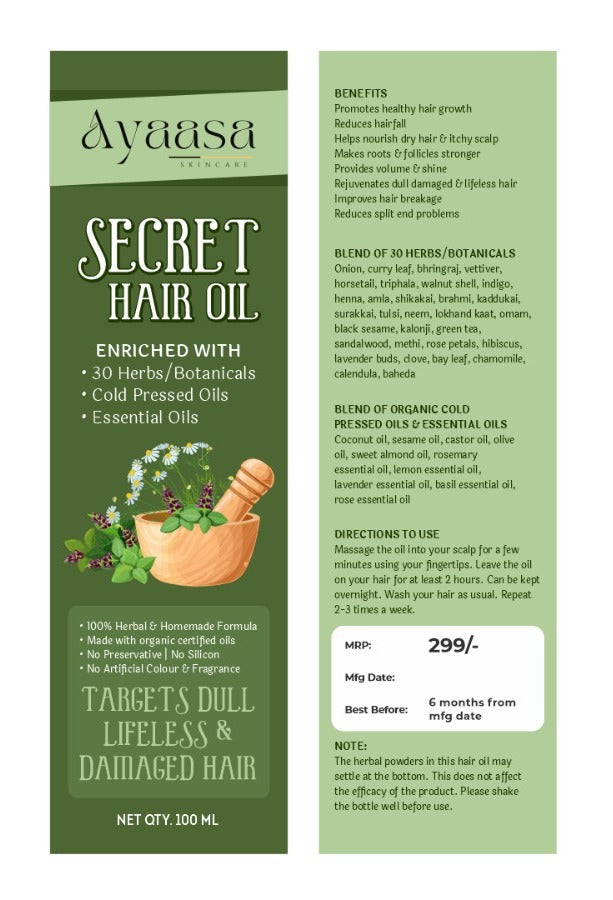 Secret Hair Oil (Herbal Formula) 100ml - The Ancient Secret to Strong, Healthy, and Luscious Hair